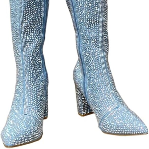 NWOB ABSOLEX Rhinestone Block Medium Heel Knee High Boots - Picture 2 of 8